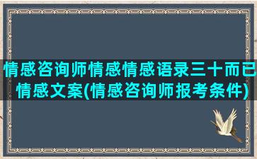 情感咨询师情感情感语录三十而已情感文案(情感咨询师报考条件)