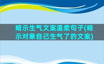 暗示生气文案温柔句子(暗示对象自己生气了的文案)