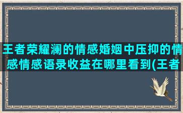 王者荣耀澜的情感婚姻中压抑的情感情感语录收益在哪里看到(王者荣耀情感视频)